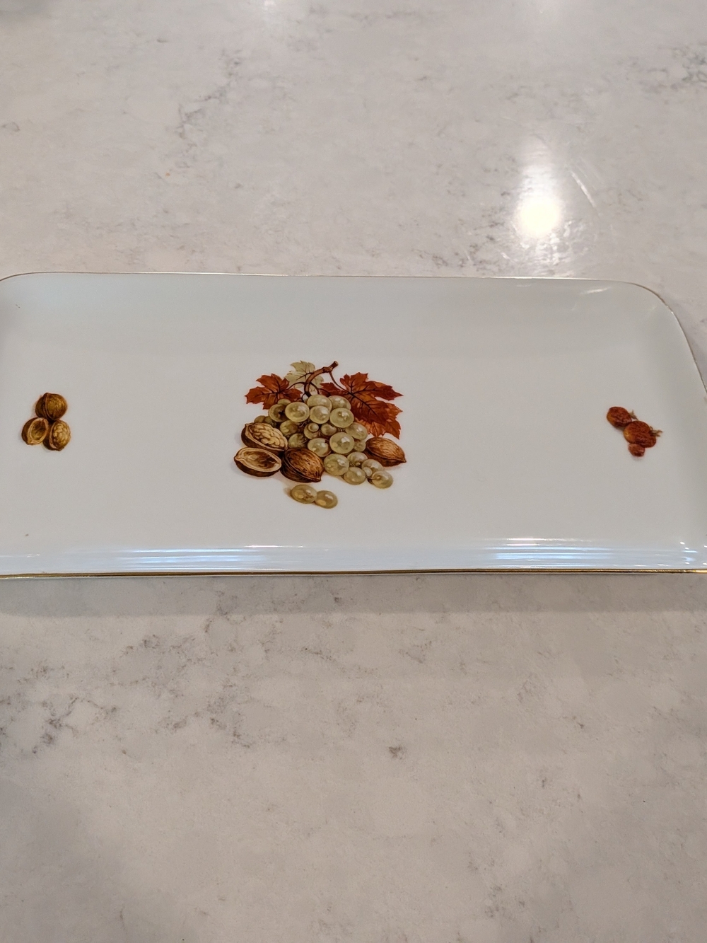 Vintage 1970s White Ceramic Serving Platter with Autumn Fruit Motif 12" L X 6" W